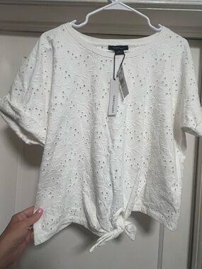 SANCTUARY Top Size XXL  / 2X NEW White All Day Eyelet Lace Tee Tie Front